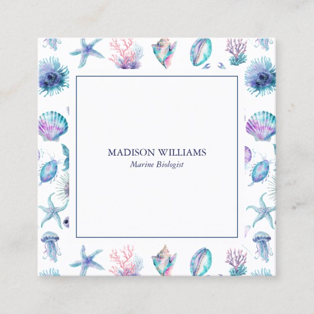 Magical marine creatures pattern marine biologist  quadratische visitenkarte (Vorderseite)