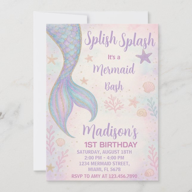 Magical Mermaid Birthday Einladung (Vorderseite)