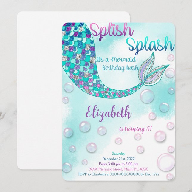 Magical Mermaid Birthday Einladung (Vorne/Hinten)