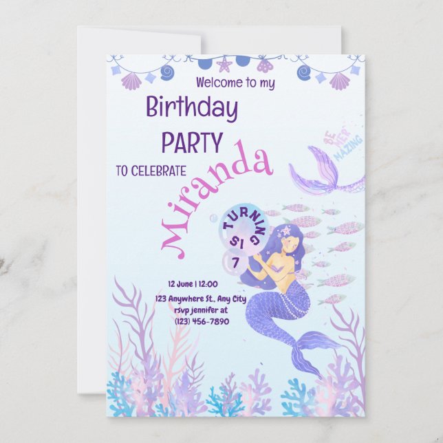 Magical Mermaid Birthday Einladung (Vorderseite)