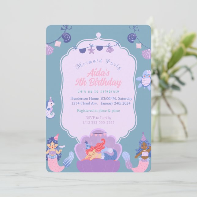Magical Mermaid Birthday Einladung (Stehend Vorderseite)