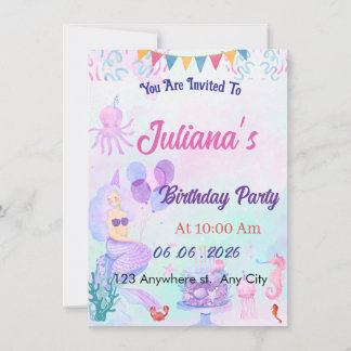 Magical Mermaid Birthday Invitation Card Einladung