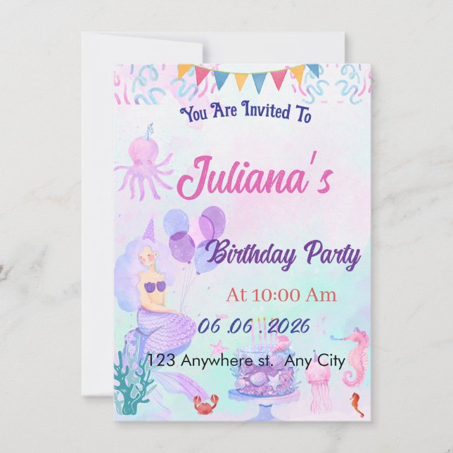 Magical  Mermaid Birthday Invitation Card Einladung (Vorderseite)