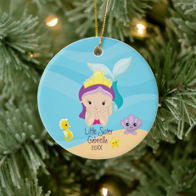 Magical Mermaid Little Sister Christmas Keramik Ornament (Baum)