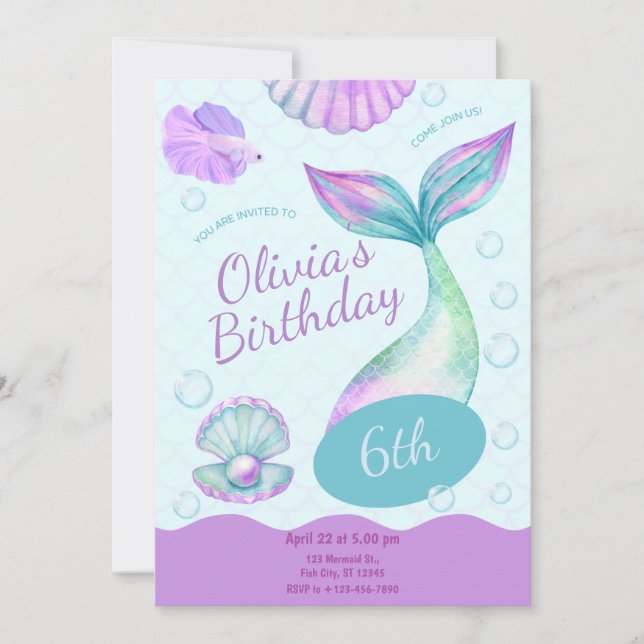 Magical Mermaid Under The Sea Birthday Party Einladung (Vorderseite)