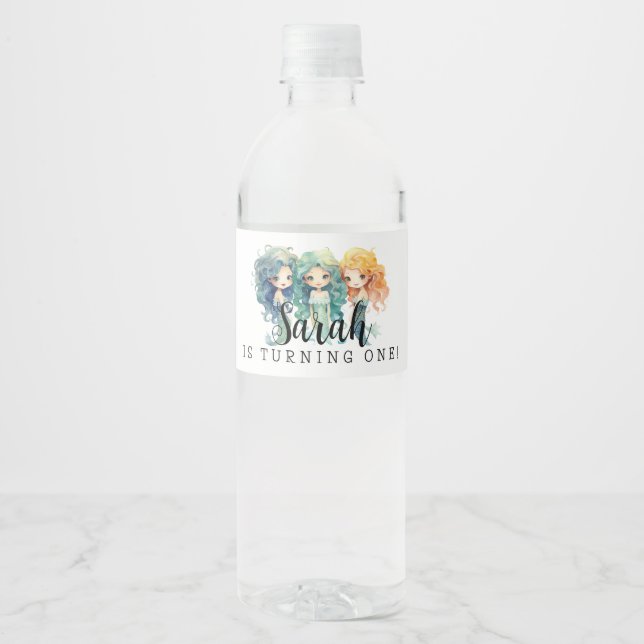 Magical Mermaids Birthday  Wasserflaschenetikett (Vorderseite)