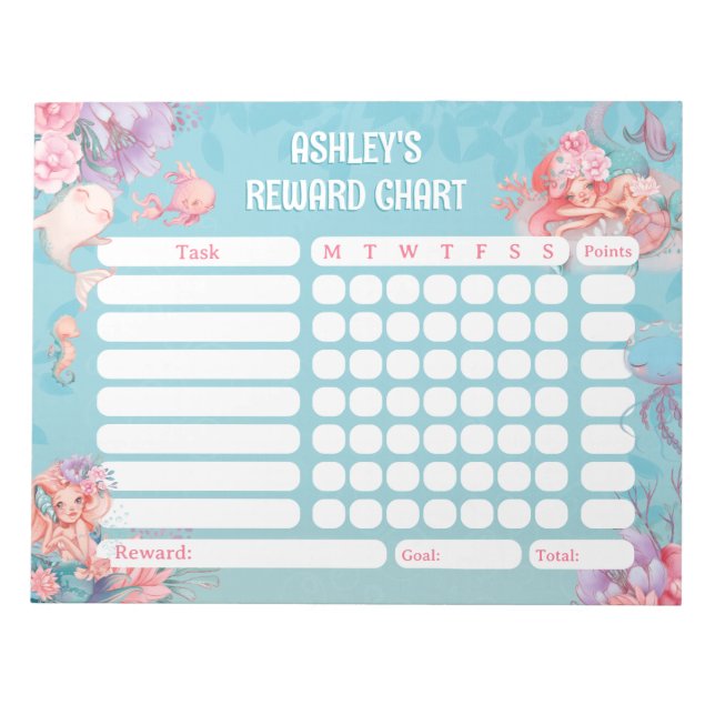 Magical Mermaids Reward Chore Chart for Kids Notizblock (Vorderseite)
