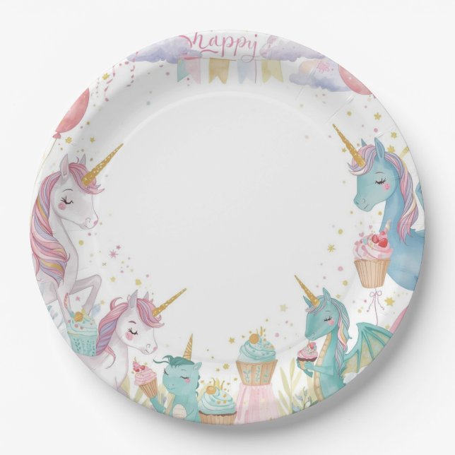 Magical Mermaids Unicorns Rainbow Birthday Party Pappteller (Vorderseite)