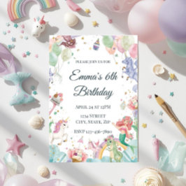 Magical Mermaids Unicorns Rainbows Kids Birthday Einladung