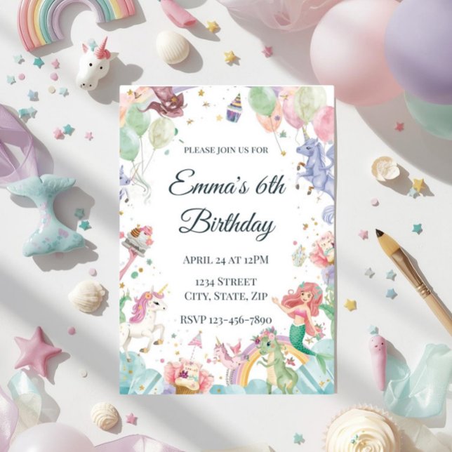 Magical Mermaids Unicorns Rainbows Kids Birthday Einladung (Von Creator hochgeladen)