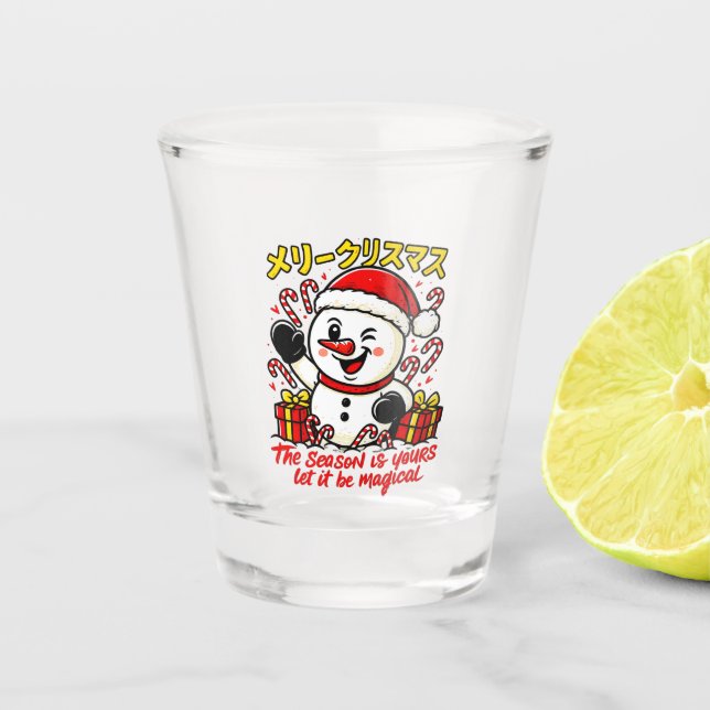 Magical Merry Christmas Snowman Festive candy cane Schnapsglas (Vorderseite)
