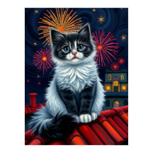 Magical Midnight Kitten Poster - Fluffy Cat Art