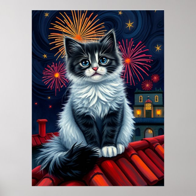 Magical Midnight Kitten Poster - Fluffy Cat Art (Vorne)
