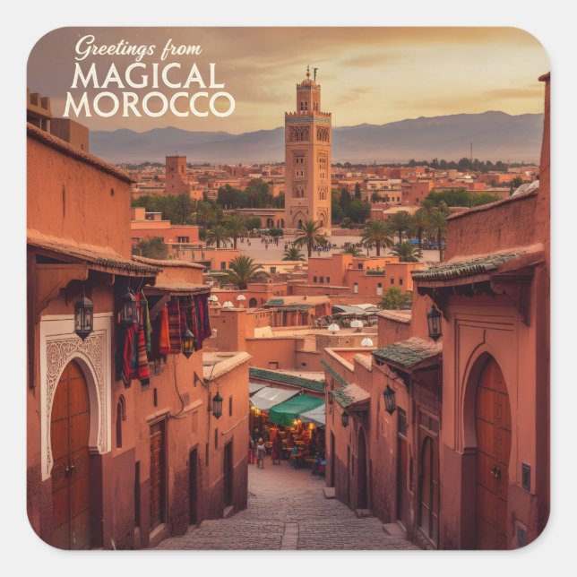 Magical Morocco Sunset View Koutoubia Marrakech  Quadratischer Aufkleber (Vorderseite)