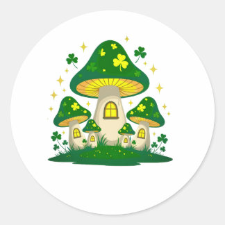 Magical Mushroom Village With Glowing Runder Aufkleber