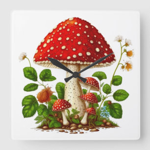 MAGICAL MUSHROOM Wall Clock, 27,3 cm quadratisch Quadratische Wanduhr
