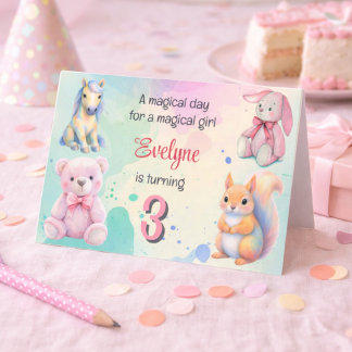 Magical Pastel Birthday Girls Unicorn Bunny Bear Einladung