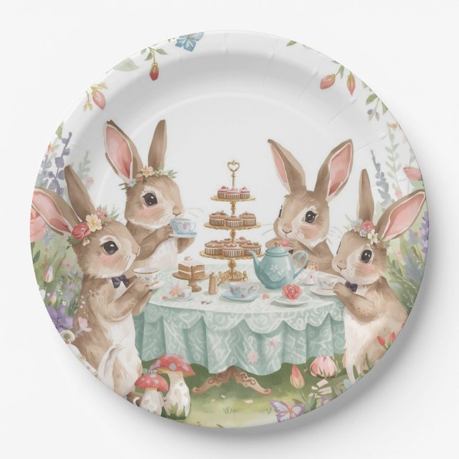 Magical Pastel Bunny & Floral Tea Party Plates Pappteller (Vorderseite)