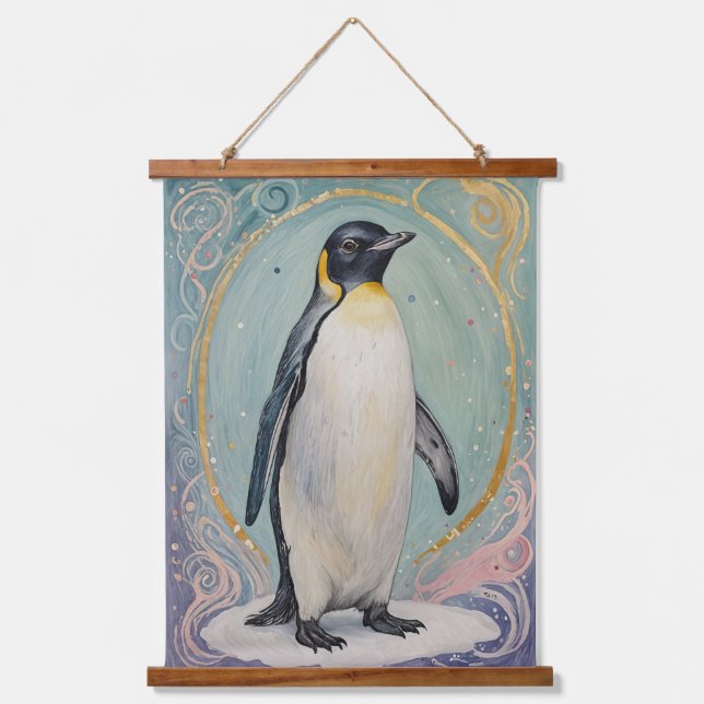Magical Pastel Penguin Wandteppich Mit Holzrahmen (Vorderseite)