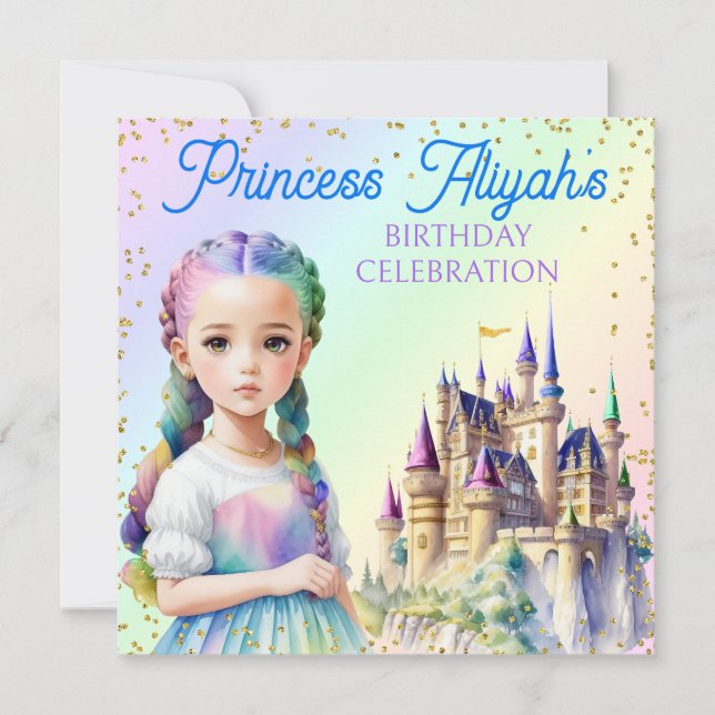Magical Pastel Princess Fantasy Rainbow Castle Einladung (Vorderseite)