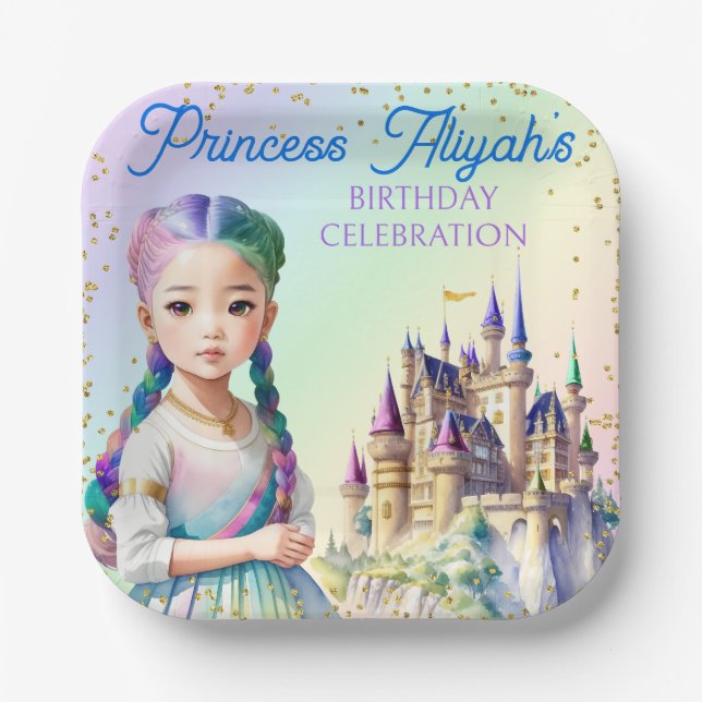 Magical Pastel Princess Fantasy Rainbow Castle Pappteller (Vorderseite)