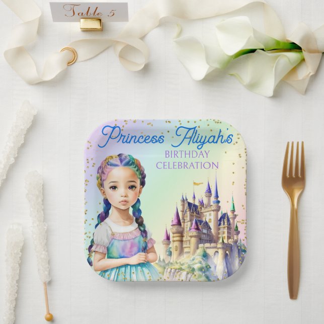 Magical Pastel Princess Fantasy Rainbow Castle Pappteller (Hochzeit)