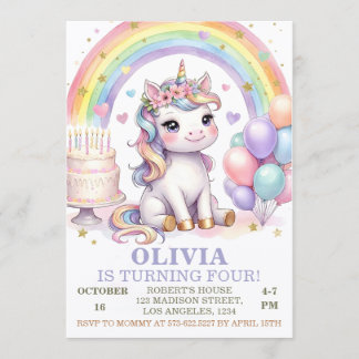 Magical Pastel Rainbow Unicorn Girl Birthday Party Einladung