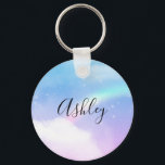Magical Pastel Schlüsselanhänger<br><div class="desc">Eine Schlüsselkette mit einem weichen und schönen Hintergrundbild. Pastel Blues und rosa Wolken mit einem magischen Regenbogen.</div>