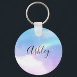 Magical Pastel Schlüsselanhänger<br><div class="desc">Eine Schlüsselkette mit einem weichen und schönen Hintergrundbild. Pastel Blues und rosa Wolken mit einem magischen Regenbogen.</div>