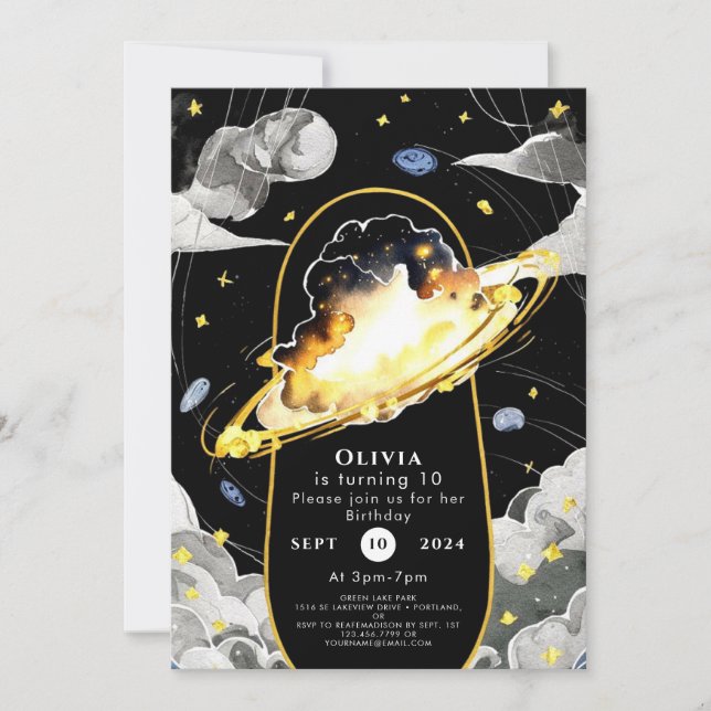 Magical Pastel Space Geburtstag Einladung (Vorderseite)