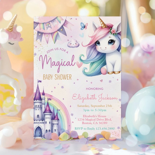 Magical Pastel Unicorn Baby Girl Dusche Einladung (Von Creator hochgeladen)