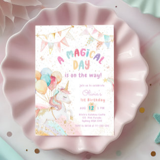 Magical Pastel Unicorn Geburtstag Einladung