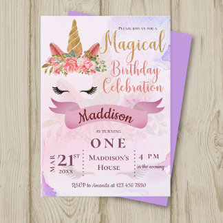 Magical Pastel Unicorn Geburtstagsparty Einladung