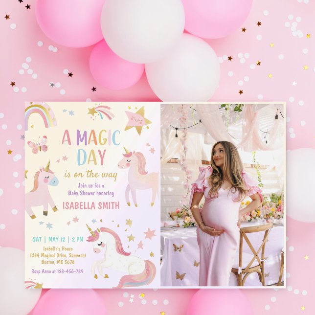 Magical Pastel Unicorn Rainbow Baby ShowFoto Einladung (Von Creator hochgeladen)