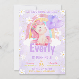 Magical Pastel Unicorn Rainbow Birthday Einladung