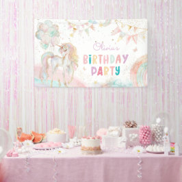 Magical Pastel Unicorn Rainbow Birthday Party Banner
