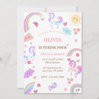 Magical Pastel Unicorn Rainbow Birthday Party Einladung