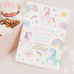 Magical Pastel Unicorn Rainbow Birthday Party Einladung