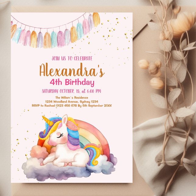 Magical Pastel Unicorn Rainbow Birthday Party Einladung (Von Creator hochgeladen)