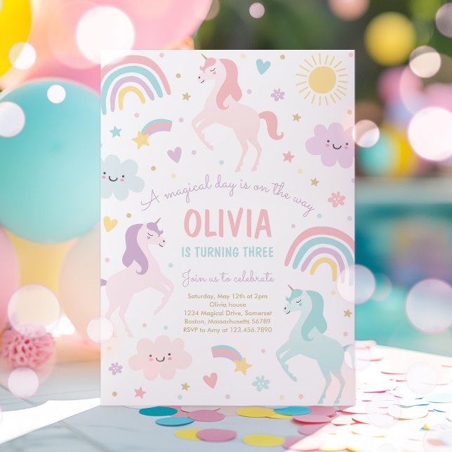 Magical Pastel Unicorn Rainbow Birthday Party Einladung (Von Creator hochgeladen)