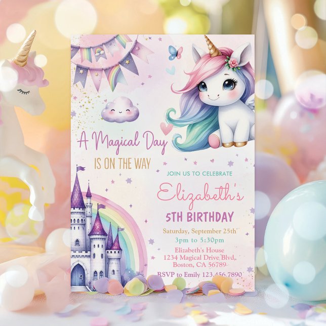 Magical Pastel Unicorn Rainbow Birthday Party Einladung (Von Creator hochgeladen)