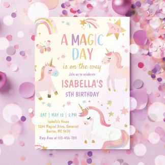 Magical Pastel Unicorn Rainbow Birthday Party Einladung