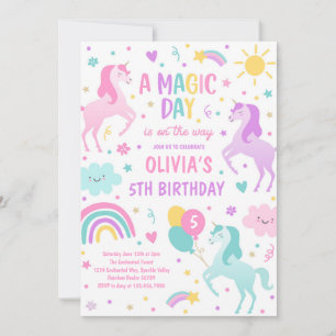 Magical Pastel Unicorn Rainbow Birthday Party Einladung
