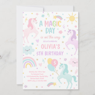 Magical Pastel Unicorn Rainbow Birthday Party Einladung