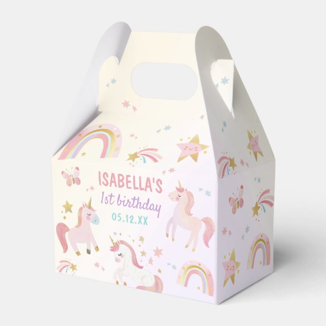 Magical Pastel Unicorn Rainbow Birthday Party Geschenkschachtel (Vorderseite)