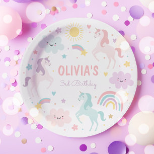 Magical Pastel Unicorn Rainbow Birthday Party Pappteller