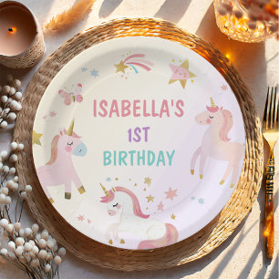 Magical Pastel Unicorn Rainbow Birthday Party Pappteller