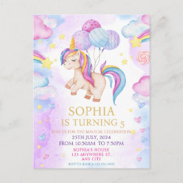 Magical Pastel Unicorn Rainbow Birthday Party Postkarte
