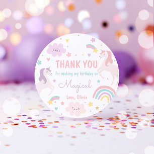 Magical Pastel Unicorn Rainbow Birthday Party Runder Aufkleber