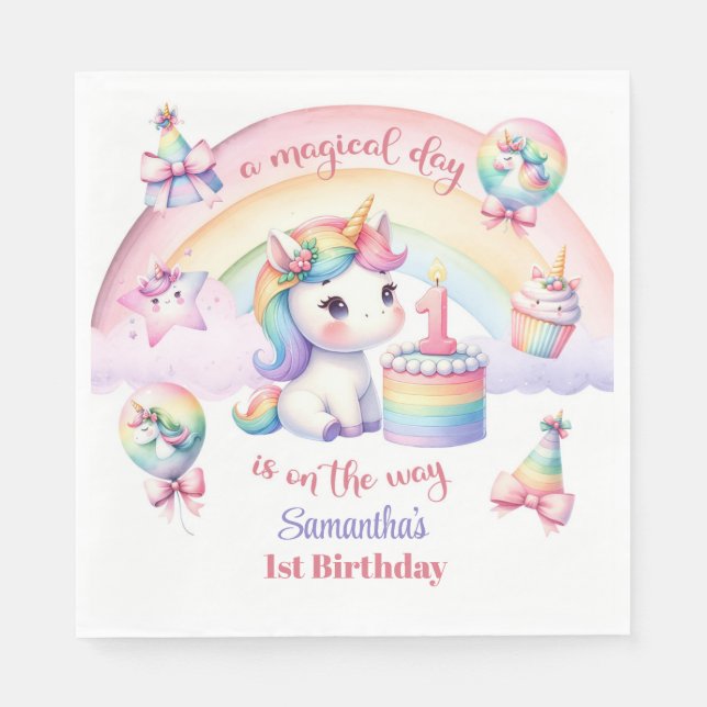 Magical Pastel Unicorn Rainbow Birthday Party Serviette (Vorderseite)